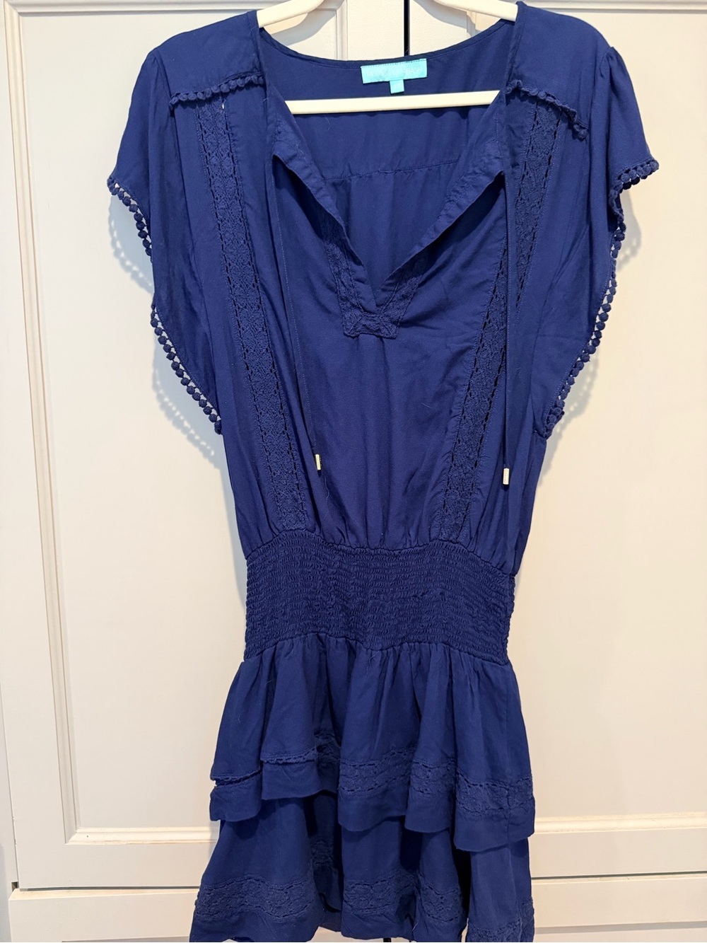 Melissa Odabash Navy Blue Smocked Waist Cover Up Tunic Dress XS